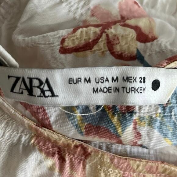 Zara Multicolor Floral Textured 3/4 Sleeve Tiered Flounce Hem Mini Shift Dress M - Picture 7 of 16